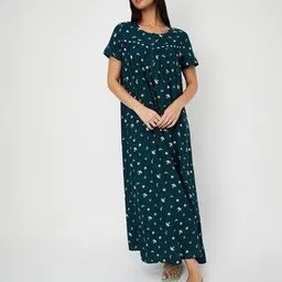 Women Floral Print Round-Neck Nightgown-image-44