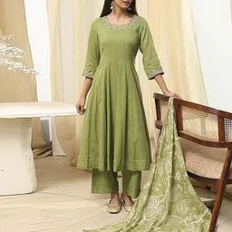 biba Women Printed Anarkali Kurta with Pants & Dupatta-picture-43