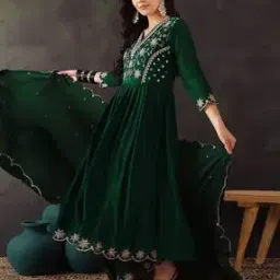 Women Embroidery A-line Kurta Set-image-11