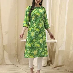 Women Cotton Floral Straight Kurta-image-20