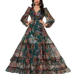 ladila enterprise Women Floral Print V-Neck Tiered Dress -picture-51