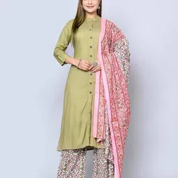 mauka Women Mandarin-Collar A-Line Kurta Set image 1