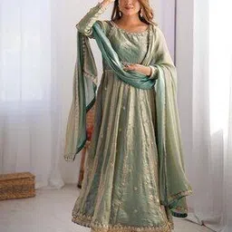 svaraa Women Embroidered Anarkali Kurta with Pants & Dupatta-picture-19