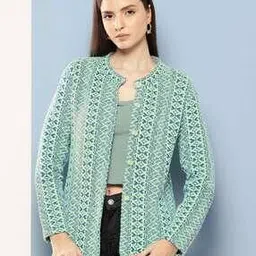 muhuratam Women Chevron Print Cardigan with Button Closure-picture-26