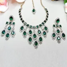 vatsalya Women Gold-Plated Rhinestone-Studded Necklace with Earrings & Mang Tikka Set-picture-43