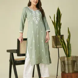forkey Women Embroidered Straight Kurta   image 1