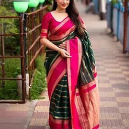 svaraa Women Striped Saree with Contrast Border-picture-11