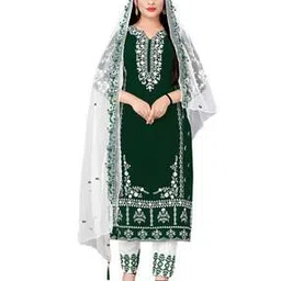 zonfab Women Embroidered 3-Piece Semi-Stitched Dress Material-picture-28