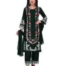 zonfab Women Embroidered 3-Piece Semi-Stitched Dress Material-picture-24