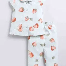 nauti kidz Girls Strawberry Print Cotton Shirt & Pyjamas Set-picture-13