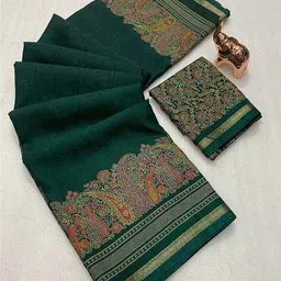 peachmode Women Kashmiri Printed Tussar Silk Blend Saree          image 1