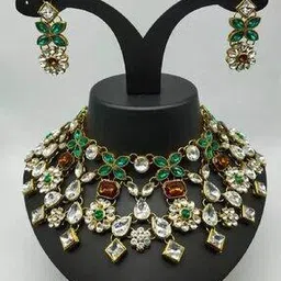 sareeswarg Women Stone-Studded Necklace & Earrings Set-picture-10