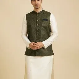 manyavar Men Floral Print Regular Fit Nehru Jacket-picture-49