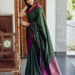 indie picks Banarasi Silk Saree with Floral Woven Motifs-picture-10
