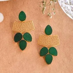 silvermerc designs Women Gold-Plated Stone-Studded Drop Earrings-picture-10