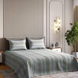 haus & kinder 188 TC Printed King Size Bedsheet with Pillow Covers image 1