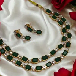 fabula Women Gold-Plated Stone-Studded Necklace & Earrings Set image 1