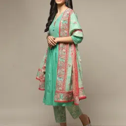 biba Women Printed Kalidar A-Line Kurta with Pants & Dupatta image 1