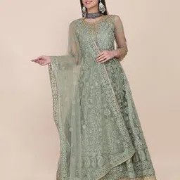 zeelpin Embroidered Semi-Stitched Anarkali Dress Material-picture-42