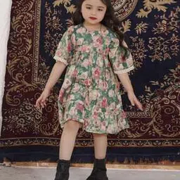 tiny twills Girls Floral Print Fit & flare Dress-picture-32