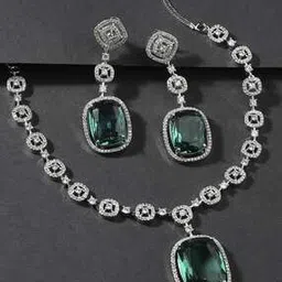 oomph Women Silver-Plated Stone-Studded Necklace & Earrings Set-picture-29