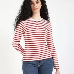 tommy hilfiger Women Striped Slim Fit Henley T-Shirt-picture-51