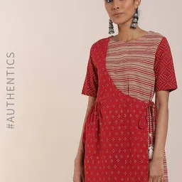 indie picks Handblock Printed Cotton Dabu Overlap Tunic image 1