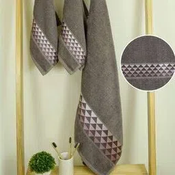 rangoli Set of 3 Geometric Print Cotton Bath Towels-picture-48