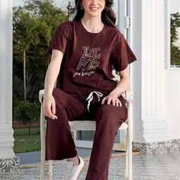 zeyo Women Typographic Print Top & Pyjamas Set-picture-12