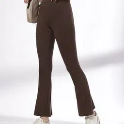 rio basic Women Ribbed Mid-Rise Flared Pants-picture-10