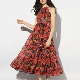 svrnaa by azorte Floral Print Tiered Maxi Dress image 1