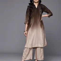Ombre-Dyed Straight Kurta & Palazzos Set-image-31