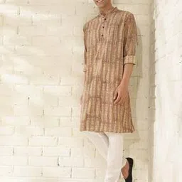 fabindia Men Striped Regular Fit Long Kurta with Mandarin Collar-picture-34