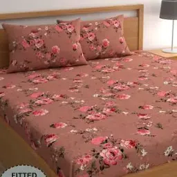cg homes 180 TC Floral Print Double Fitted Bedsheet with Pillow Covers-picture-16