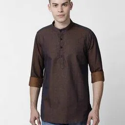 cross court Mandarin Collar Kurta with Full Sleeves-picture-49