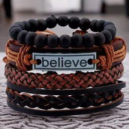 oomph BraceletPack Of 4 Men Beaded Wrap Bracelet-picture-53