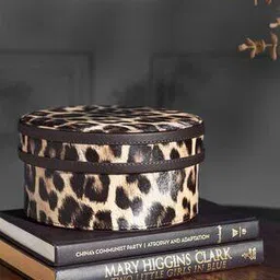 pure home and living Leopard Print Faux Leather Round Box - Small-picture-13