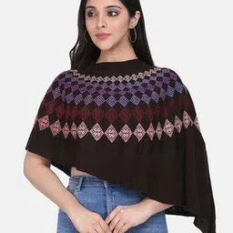 hritika Geometric Poncho with Ribbed Hem-picture-21