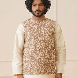 jompers Men Leaf Print Regular Fit Nehru Jacket-picture-35