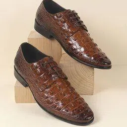 mochi Men Croc Pattern Formal Lace-Up Shoes-picture-13