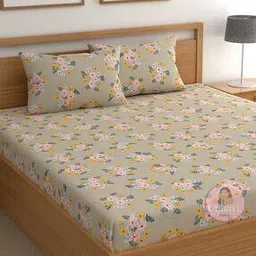chhavi india 210 TC Floral Print Double Bedsheet with Pillow Covers-picture-12