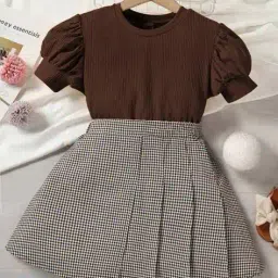 saraha designer Girls Checks Fit and Flare Dress image 1