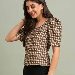 Women Abstract Print Sweetheart Neck Top-image-60