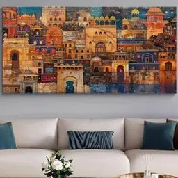 999store Indian Cityscape Canvas Framed Wall Art Painting-picture-16