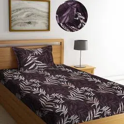 arrabi Leaf Print Single Size Bedsheet with 1 Pillow Cover-picture-53