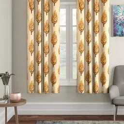 cortina eyelet curtain Set of 2 Leaf Print Window Curtains-picture-33