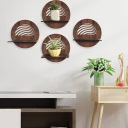 random Set of 4 Round Wall Hanging Laminated Wood Planter Stand-picture-47