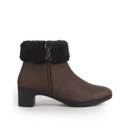 fausto Women High Ankle Flared Heel Side Zipper Boots-picture-13