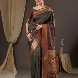ri-wah Floral Woven Banarasi Saree with Contrast Border-picture-32