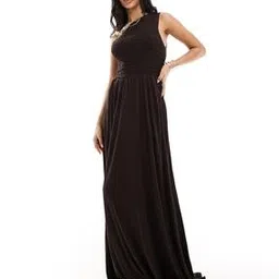 Women Shirred Crinkle One-Shoulder Maxi Dress-image-67